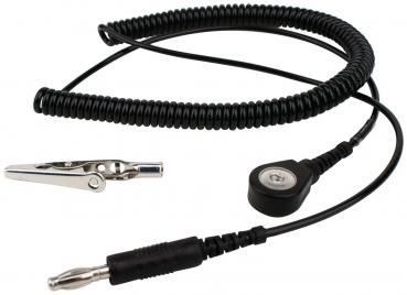 Grounding cable ESD 2.4 m, snap 3 mm / banana plug + alligator clip, black