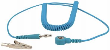 Grounding cable ESD 2.4 m, snap 7 mm / banana plug + alligator clip, light blue