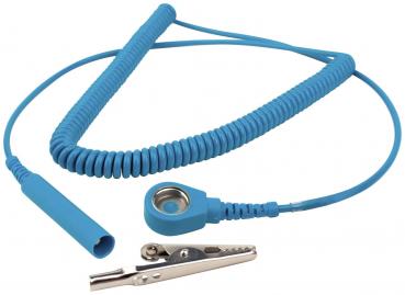 Grounding cable ESD 2.4 m, snap 10 mm / banana safety plug, light blue