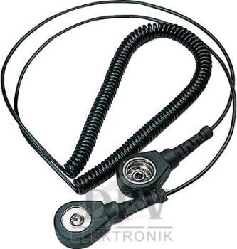 Mini spiral cable Grounding cable ESD 2.4 m, snap 3 mm / banana plug, black
