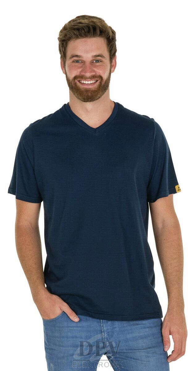 T-Shirt ESD, Kurzarm, dunkelblau, V-Ausschnitt