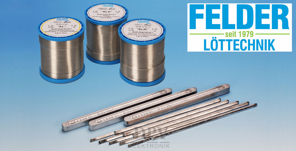 The image shows three spools of silver solder and five soldering rods, all against a solid background. In the top right corner, the text reads 