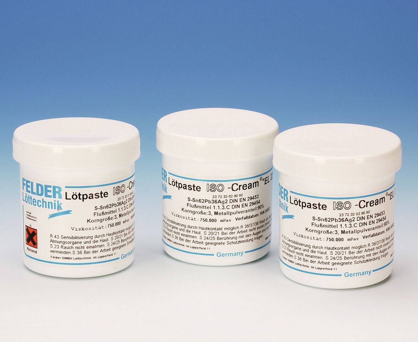 The image shows three white plastic containers, each with a lid. Each container has 