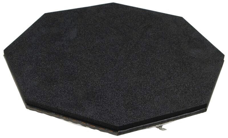Das Bild zeigt eine schwarze, flache, achteckige Platte mit einer leicht strukturierten Oberfläche. Die Kanten sind gleichmäßig und die Farbe ist homogener schwarz.