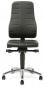 Preview: The image shows a black office chair with a high, straight backrest and a padded seat. The chair has five casters and an adjustable base.
