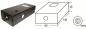 Preview: The image displays an elongated, black device with rounded contours. It features a lateral connection port and a top surface with a small rectangular indentation. Next to it, there is a technical sketch of the device.