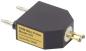 Preview: The picture shows a small, hexagonal, black mini-sensor with two metal pins on the top and a round connector on the bottom. A golden plaque bears the inscription "SRM Mini Probe Model 410".