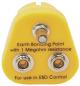 Preview: The image shows a yellow plug with a triangular shape. At the top is a screw, below are two round contacts with orange centers. Labeling for grounding and ESD control.