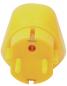 Preview: The image shows a yellow socket adapter. It has a round shape with two parallel pin openings and a round hole in the center. The surface is smooth and shiny.