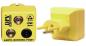 Preview: The image displays a yellow electrical device with two sockets on the left side and a white plug on the right side. It is used for grounding and has labels for safety.