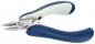 Preview: The image displays a side view of a pair of pliers with a stainless steel tip and ergonomically designed blue handles. The handles are covered with a soft surface and are slightly curved.