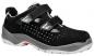 Preview: The shoe is black with gray accents, has two adjustable Velcro straps, and a perforated surface for ventilation. The sole is sturdy and designed to be slip-resistant.