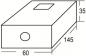 Preview: The image shows a rectangular box with dimensions of 145 mm in length, 60 mm in width, and 35 mm in height. There is a small square cutout on the top and a round one on the front.