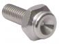 Preview: The image shows a silver screw with a slightly flat head and a threaded, longer shaft. The head has a round indentation in the center.