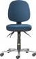 Preview: The office chair has a round, blue fabric cover. The seat is lightly padded and is mounted on an adjustable base with casters, allowing for mobile use.