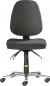 Preview: The chair is an office chair with a high, padded backrest made of gray fabric. It has a wide seat, adjustable height, and rolling metal feet.