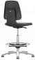 Preview: The image displays an adjustable office chair with a black, ergonomic backrest and seat. It features a stable base with a ring for footrest.