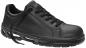 Preview: The shoe is black, made from smooth material with a padded tongue. It has a sporty design, laces, and a textured, non-slip sole.