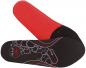 Preview: The image shows two shoe soles. One sole is red with a smooth surface, the other is black with a textured, perforated pattern and graphic elements.