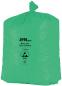 Preview: The image shows a large, green trash bag with a drawstring closure. On the front, there are symbols and text providing information about the size and usage.