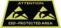Preview: The image shows a sign on a black background with yellow triangles and the inscription "Attention ESD-Protected Area". It indicates an area that is protected against electrostatic discharge.