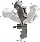 Preview: The image shows an articulated mount with multiple joints. It has a sturdy handle at the bottom, used for clamping onto surfaces. Flexible in use.