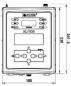 Preview: The image displays a technical device with a screen and several buttons. It has a rectangular casing and dimensions given in millimeters: 185 mm wide, 241.4 mm tall, and 230 mm deep.