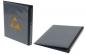 Preview: The image shows a black folder with a golden triangle and a symbol in the center. The folder is standing upright and lying next to it, with a smooth, shiny surface.