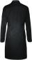 Preview: The image shows a black, fitted coat from the back. It has long sleeves and a high collar. The fabric features a fine texture with vertical lines running throughout the coat.