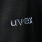 Preview: The image shows a black fabric with the "uvex" logo embroidered in light thread. The letters are clear and modern, with a slight texture.