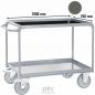 Preview: This is a portable cart with two levels. It has a gray metal structure, a top surface of 1000 mm, and a bottom surface of 700 mm. It stands on four casters.