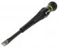 Preview: The image shows a screwdriver with a long, slender, black handle and a flat, wide blade at the tip. The handle has a yellow marking.
