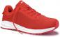 Preview: The shoe is sporty and bright red. It has a breathable upper, round laces, and a white, slightly textured sole. The shape is modern and sleek.