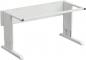 Preview: The image shows a plain white desk with a rectangular frame and two sturdy legs. The surface has no shelves or drawers.