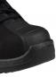 Preview: The image displays a black shoe made from a sturdy, slightly shiny material. The front has a rounded shape and a reinforced toe cap. The shoe is designed in a sporty style.