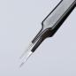 Preview: The image displays a fine tweezer with two narrow, pointed tips. It features a black handle and shiny, metallic tips. The tweezer appears precise and suitable for delicate tasks.