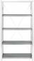 Preview: The image displays a sturdy, metallic shelving system with five gray, flat shelves. The structure is vertical and features lateral supports as well as diagonally mounted braces.