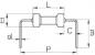 Preview: The image displays a technical drawing of a component with various dimensions. It has two lateral brackets, a central cylinder, and labels for measurements such as L, C, B, d, D, and P.