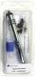 Preview: The image shows a transparent packaging material with a silver tool that looks like a pen. It includes accessories in black and blue, including inserts and a protective cap.