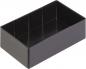 Preview: The image shows a rectangular, black plastic storage container. It has smooth sides and an open top, without a lid, and is divided into three compartments.