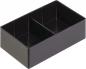 Preview: The image shows a rectangular, black plastic storage box. It has two interior compartments of equal size and is designed simply.