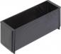 Preview: The image shows a rectangular, black plastic container. It has smooth sides and an open top, without a lid. The container is sturdy and suitable for storing items.