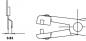 Preview: The image displays technical drawings of a mechanical part. On the left is a side view, and on the right is a top view with dimensions and two movable parts that interact.