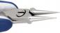 Preview: The image shows a pair of pliers with two pointed, narrow jaws made of metallic material. The handle is blue and the pliers have a screw in the middle for tension adjustment.