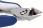 Preview: The image shows a nail clipper with a wide, angled blade and blue, ergonomic handles. The blade has a pointed, sharp edge for precise cutting.