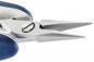 Preview: The image shows a close-up of a pair of pliers with two long, pointed metal blades. The handle is blue and the pliers have a screw in the middle for attachment.