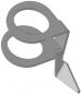 Preview: The image displays a gray, sculptural object with two round openings. On one side, there is a pointed area pointing downwards, while the rest is flat and stable.