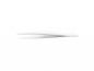 Preview: The image shows a long, narrow pair of tweezers made from shiny metal. It has two prongs that taper at the top and are designed for picking up small objects. The background is white.