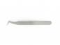Preview: The image shows a curved, metallic tweezer. It has a flat, wide gripping area and a pointed, slightly curved working surface at one end.