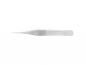 Preview: The image shows a narrow, metal tweezer. It is elongated, has a pointed edge, and a ridged surface on the handle for better grip. It lies flat on a white background.